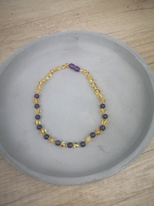 Bernsteinkette 32cm Lemon Amethyst